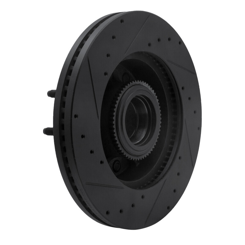 Ford F-350 Super Duty Brake Rotor (1) - Front Right - R1 Concepts - Drilled & Slotted - Black - `11-`25